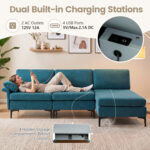 L-Shaped Sectional Sofa Convertible 4-Seater Modular Couch with 2 3-Hole Outlets and 4 USB Ports - Image 9