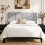 Linen Upholstered Headboard with Solid Wood Legs and Adjustable Width - Image 6