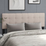 Linen Upholstered Headboard with Solid Rubber Wood Legs - Image 3