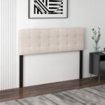 Linen Upholstered Headboard with Solid Rubber Wood Legs - Image 6