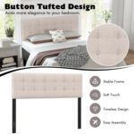 Linen Upholstered Headboard with Solid Rubber Wood Legs - Image 9