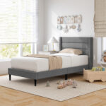 Linen Upholstered Platform Twin/Queen Bed Frame with Wingback Headboard - Image 3
