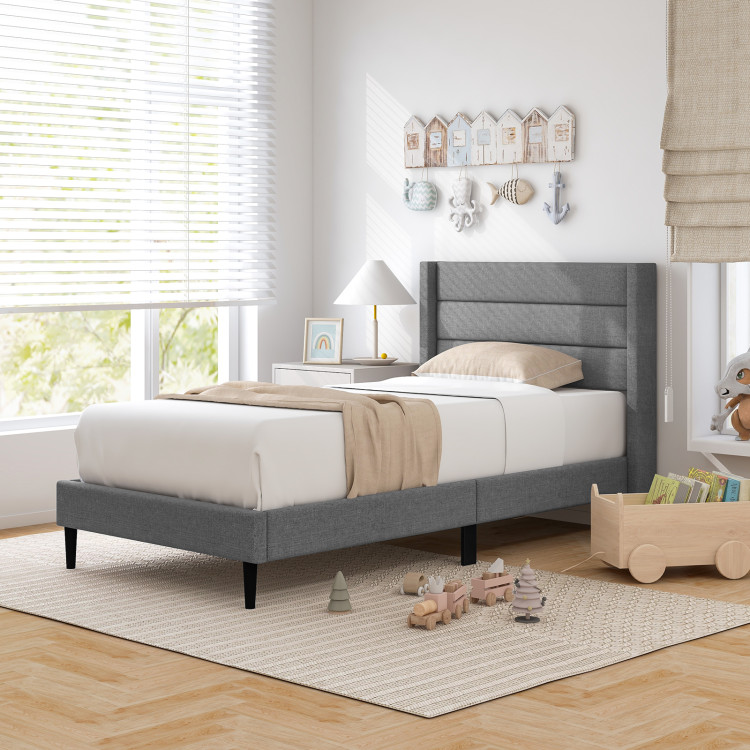 Linen Upholstered Platform Twin/Queen Bed Frame with Wingback Headboard - Image 3