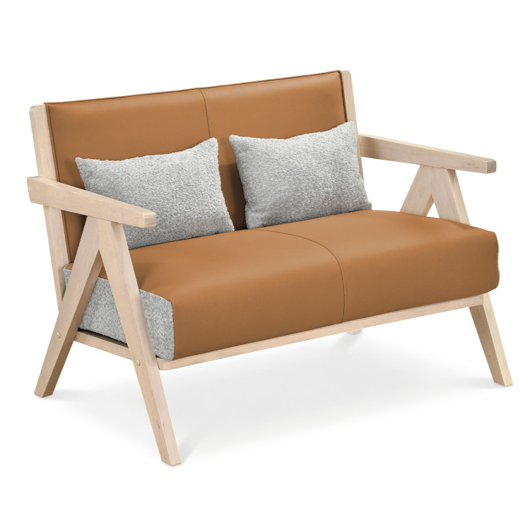 Loveseat_Sofa_for_Sm_1772607239708955_256453.jpeg Loveseat Sofa for Small Spaces with Throw Pillows Rubber Wood Frame Padded Seat - Image 1