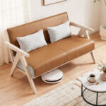 Loveseat Sofa for Small Spaces with Throw Pillows Rubber Wood Frame Padded Seat - Image 2