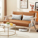 Loveseat Sofa for Small Spaces with Throw Pillows Rubber Wood Frame Padded Seat - Image 3