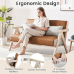 Loveseat Sofa for Small Spaces with Throw Pillows Rubber Wood Frame Padded Seat - Image 9