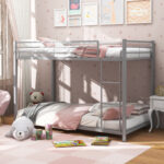 Low Profile Twin Over Twin Metal Bunk Bed with Full-length Guardrails - Image 2