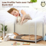 Low Profile Twin Over Twin Metal Bunk Bed with Full-length Guardrails - Image 8