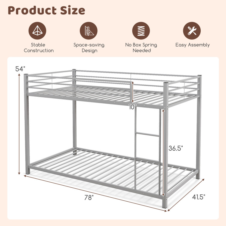 Low Profile Twin Over Twin Metal Bunk Bed with Full-length Guardrails - Image 5