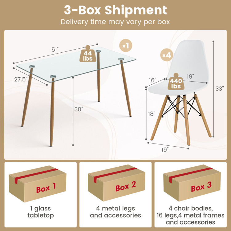 5 Pieces Rectangle Dining Table Set with 51 Inch Glass Tabletop - Image 4