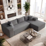 Modular Sectional Sofa Corduroy Upholstered L-shaped Sofa Couch with Deep Seats - Image 2