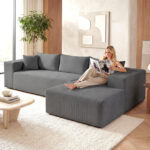 Modular Sectional Sofa Corduroy Upholstered L-shaped Sofa Couch with Deep Seats - Image 5