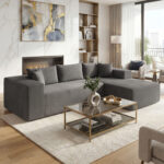 Modular Sectional Sofa Corduroy Upholstered L-shaped Sofa Couch with Deep Seats - Image 6