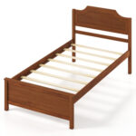 Multiple Size Solid Wood Platform Bed Frame with Headboard in Walnut