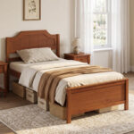 Multiple Size Solid Wood Platform Bed Frame with Headboard in Walnut - Image 3