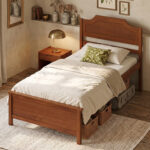 Multiple Size Solid Wood Platform Bed Frame with Headboard in Walnut - Image 5
