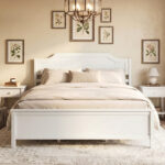 Multiple Size Solid Wood Platform Bed Frame with Headboard in White - Image 2