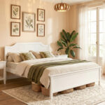Multiple Size Solid Wood Platform Bed Frame with Headboard in White - Image 3