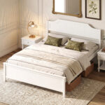 Multiple Size Solid Wood Platform Bed Frame with Headboard in White - Image 6