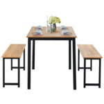 3 Pieces Dining Table Set with 2 Benches for Dining Room Kitchen Bar - Image 4