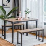 3 Pieces Dining Table Set with 2 Benches for Dining Room Kitchen Bar - Image 6