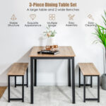 3 Pieces Dining Table Set with 2 Benches for Dining Room Kitchen Bar - Image 7