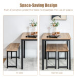 3 Pieces Dining Table Set with 2 Benches for Dining Room Kitchen Bar - Image 9