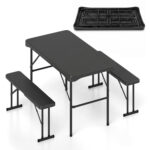 Outdoor Folding Table Bench Set w All-Weather HDPE Tabletop and Sturdy Metal Frame - Image 6