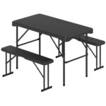 Outdoor Folding Table Bench Set w All-Weather HDPE Tabletop and Sturdy Metal Frame - Image 4