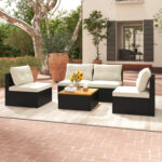 5 Piece Outdoor Furniture Set with Solid Tabletop and Soft Cushions - Image 3