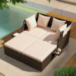Outdoor Patio Rattan Daybed with Retractable Canopy and Side Tables - Image 2