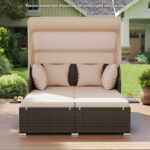 Outdoor Patio Rattan Daybed with Retractable Canopy and Side Tables - Image 3