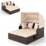 Outdoor Patio Rattan Daybed with Retractable Canopy and Side Tables - Image 4