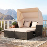 Outdoor Patio Rattan Daybed with Retractable Canopy and Side Tables - Image 6