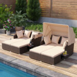 Outdoor Patio Rattan Daybed with Retractable Canopy and Side Tables - Image 7