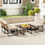 6 Piece Outdoor Sectional Sofa Set Metal Conversation Set with Cushions - Image 2