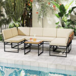 6 Piece Outdoor Sectional Sofa Set Metal Conversation Set with Cushions - Image 3