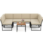 6 Piece Outdoor Sectional Sofa Set Metal Conversation Set with Cushions - Image 4