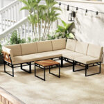 6 Piece Outdoor Sectional Sofa Set Metal Conversation Set with Cushions - Image 6