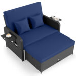 PE Wicker Outdoor Daybed with 4-Level Adjustable Backrest and Storage Ottoman