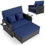 PE Wicker Outdoor Daybed with 4-Level Adjustable Backrest and Storage Ottoman - Image 14