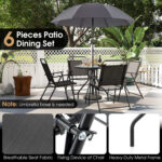 6 Pieces Patio Dining Set Folding Chairs Glass Table Tilt Umbrella for Garden - Image 11