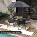 6 Pieces Patio Dining Set Folding Chairs Glass Table Tilt Umbrella for Garden - Image 3