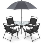 6 Pieces Patio Dining Set Folding Chairs Glass Table Tilt Umbrella for Garden - Image 4