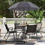 6 Pieces Patio Dining Set Folding Chairs Glass Table Tilt Umbrella for Garden - Image 6
