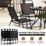 6 Pieces Patio Dining Set Folding Chairs Glass Table Tilt Umbrella for Garden - Image 8