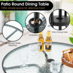 6 Pieces Patio Dining Set Folding Chairs Glass Table Tilt Umbrella for Garden - Image 9