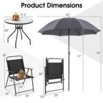 6 Pieces Patio Dining Set Folding Chairs Glass Table Tilt Umbrella for Garden - Image 5