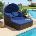 Patio PE Rattan Daybed with Retractable Canopy and Soft Cushions - Image 3